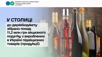 У столиці до держбюджету зібрано понад 11,2 млн грн акцизного податку з вироблених в Україні підакцизних товарів (продукції) 