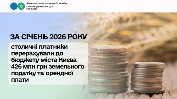 За січень 2026 року столичні платники перерахували до бюджету міста Києва 426 млн грн земельного податку та орендної плати