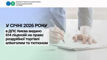 У січні 2026 року в ДПС Києва видано 614 ліцензій на право роздрібної торгівлі алкоголем та тютюном 