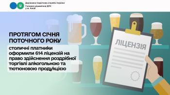 Протягом січня поточного року столичні платники оформили 614 ліцензій на право здійснення роздрібної торгівлі алкогольною та тютюновою продукцією