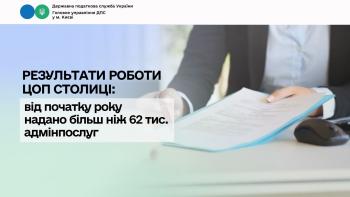 Результати роботи ЦОП столиці: від початку року надано більш ніж 62 тис. адмінпослуг