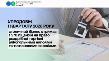 Упродовж І кварталу 2026 року столичний бізнес отримав 1 570 ліцензій на право роздрібної торгівлі алкогольними напоями та тютюновими виробами