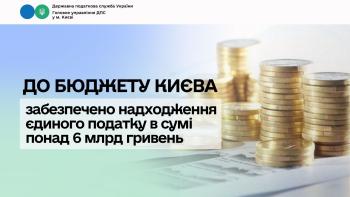До бюджету Києва забезпечено надходження єдиного податку  в сумі понад 6 млрд гривень