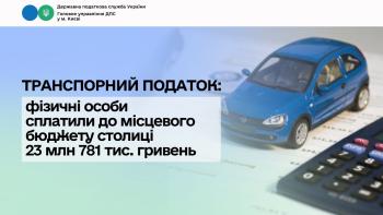 Транспортний податок: фізичні особи сплатили до місцевого бюджету столиці 23 млн 781 тис. гривень 