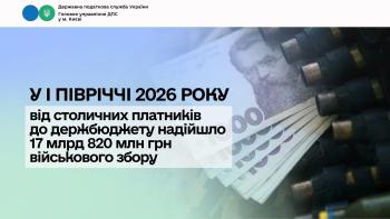 У І півріччі 2026 року від столичних платників до держбюджету надійшло 17 млрд 820 млн грн військового збору