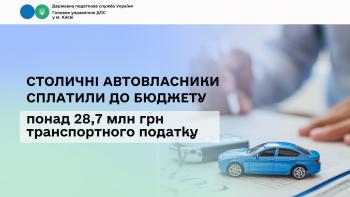 Столичні автовласники сплатили до бюджету понад 28,7 млн грн транспортного податку 