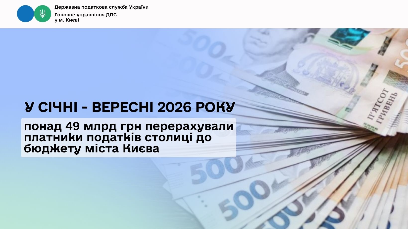 У січні – вересні 2026 року понад 49 млрд грн перерахували платники податків столиці до бюджету міста Києва