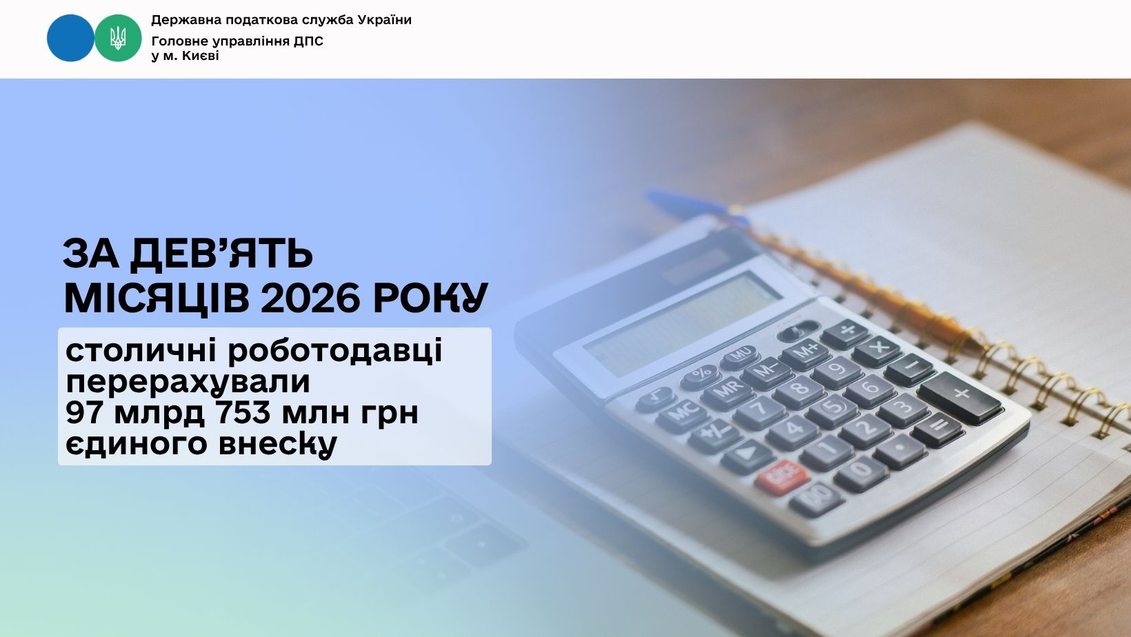 За дев’ять місяців 2026 року столичні роботодавці перерахували 97 млрд 753 млн грн єдиного внеску